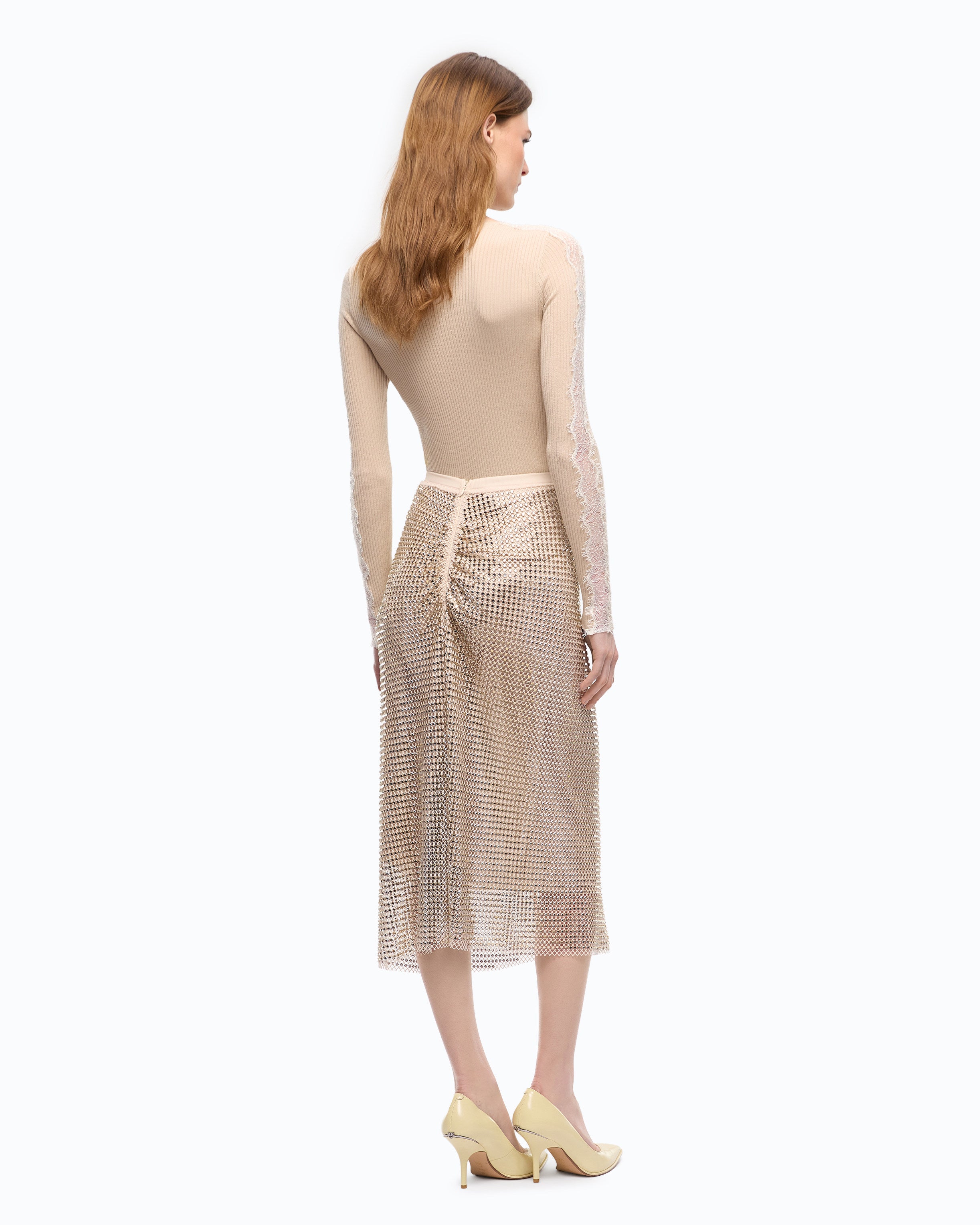 Pinko Berlina Skirt spódnica midi złota kryształki