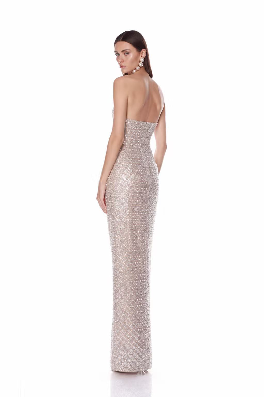 Bronx and Banco Allegra Pearl sukienka maxi srebrna z cekinami