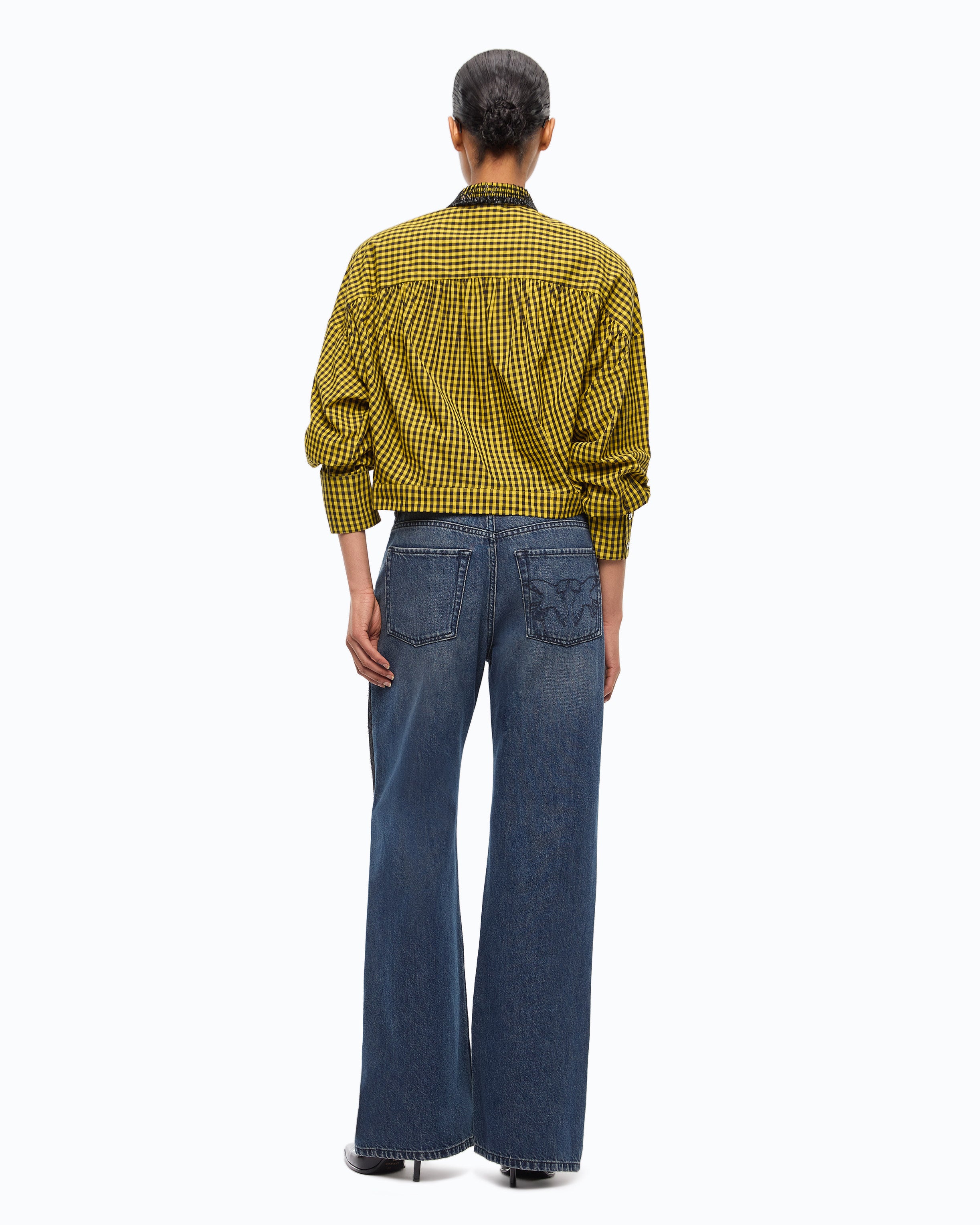 Pinko Carne koszula cropped czarna w kratkę