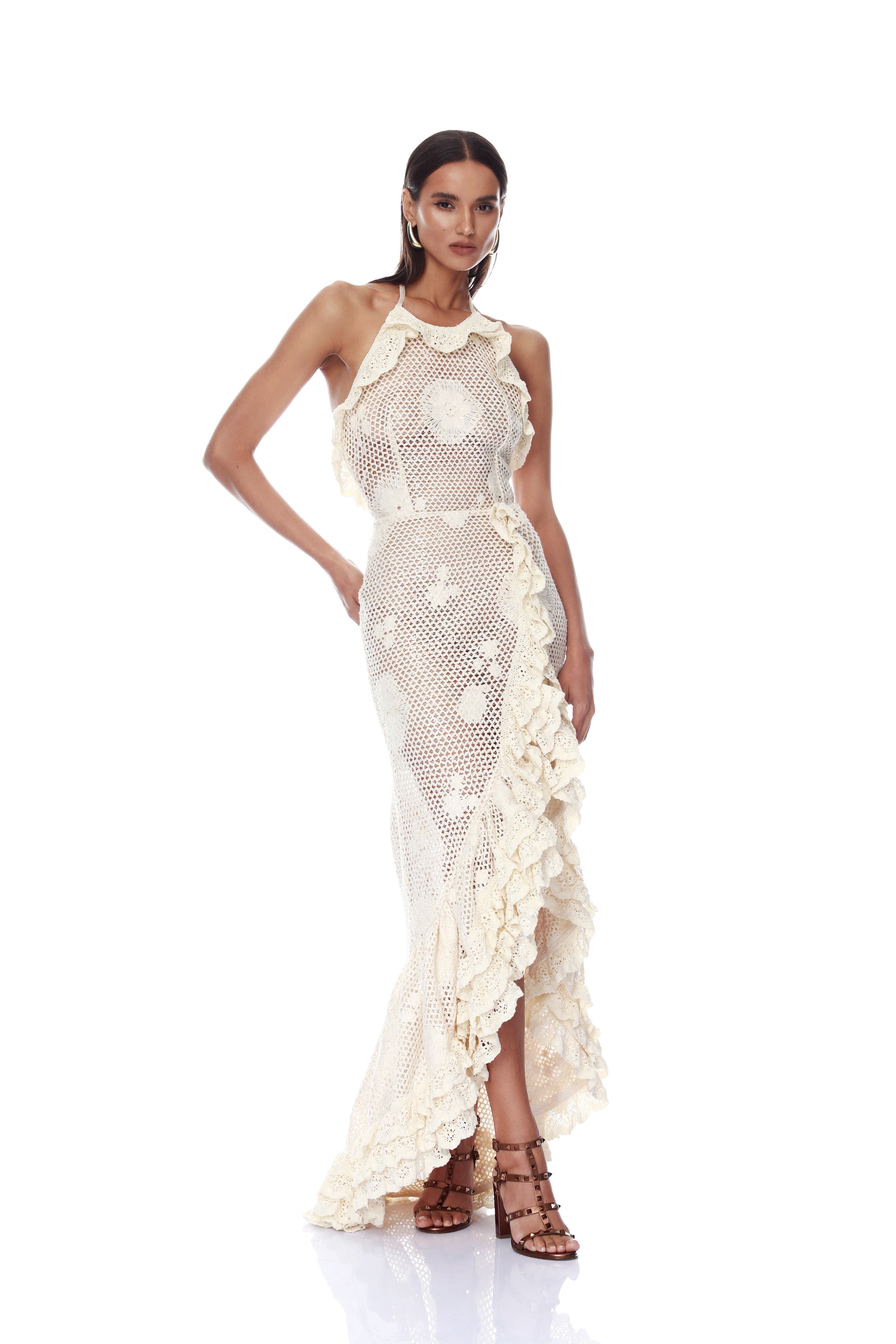 Bronx and Banco Crochet Sicilia Ruffle sukienka maxi