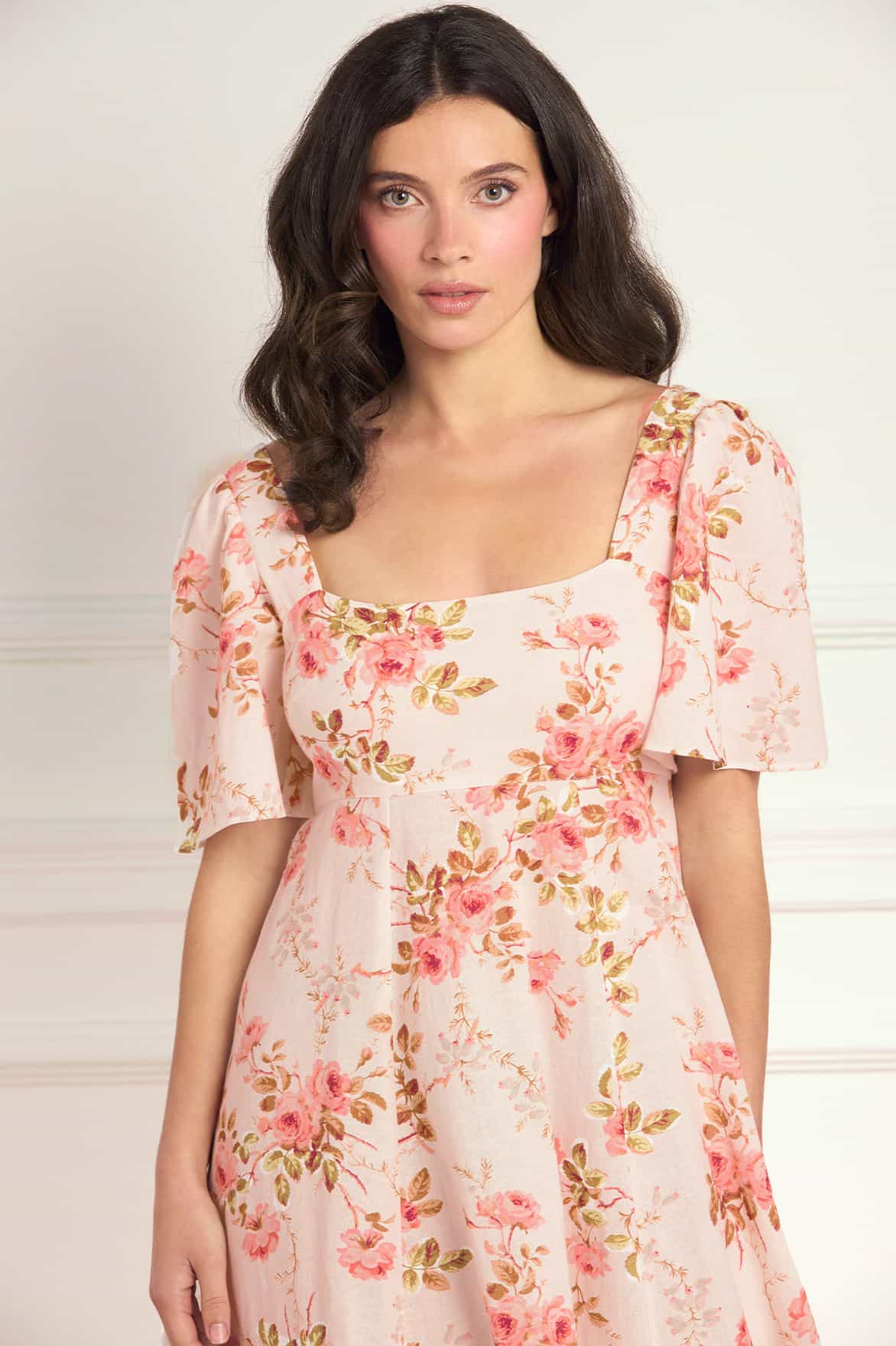 Needle & Thread Summer's Rose Linen Blend sukienka różowa