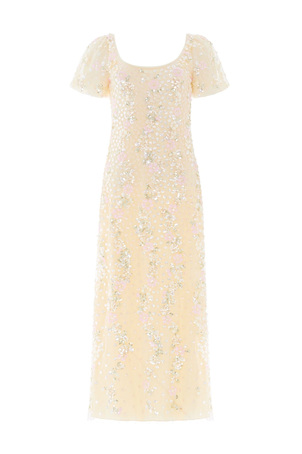 Needle & Thread Confetti Puff Sleeve Ankle Gown suknia żółta cekinowa