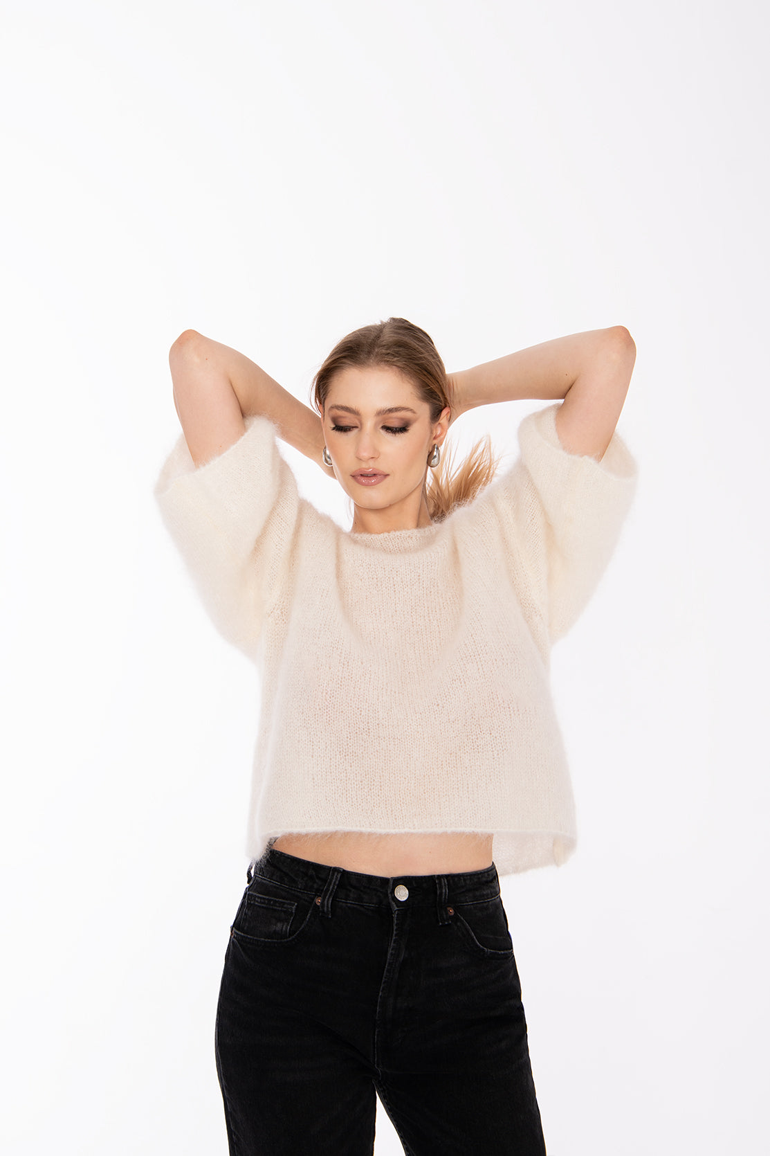 Nudyess Ruby sweter Ecru moherowy 3/4