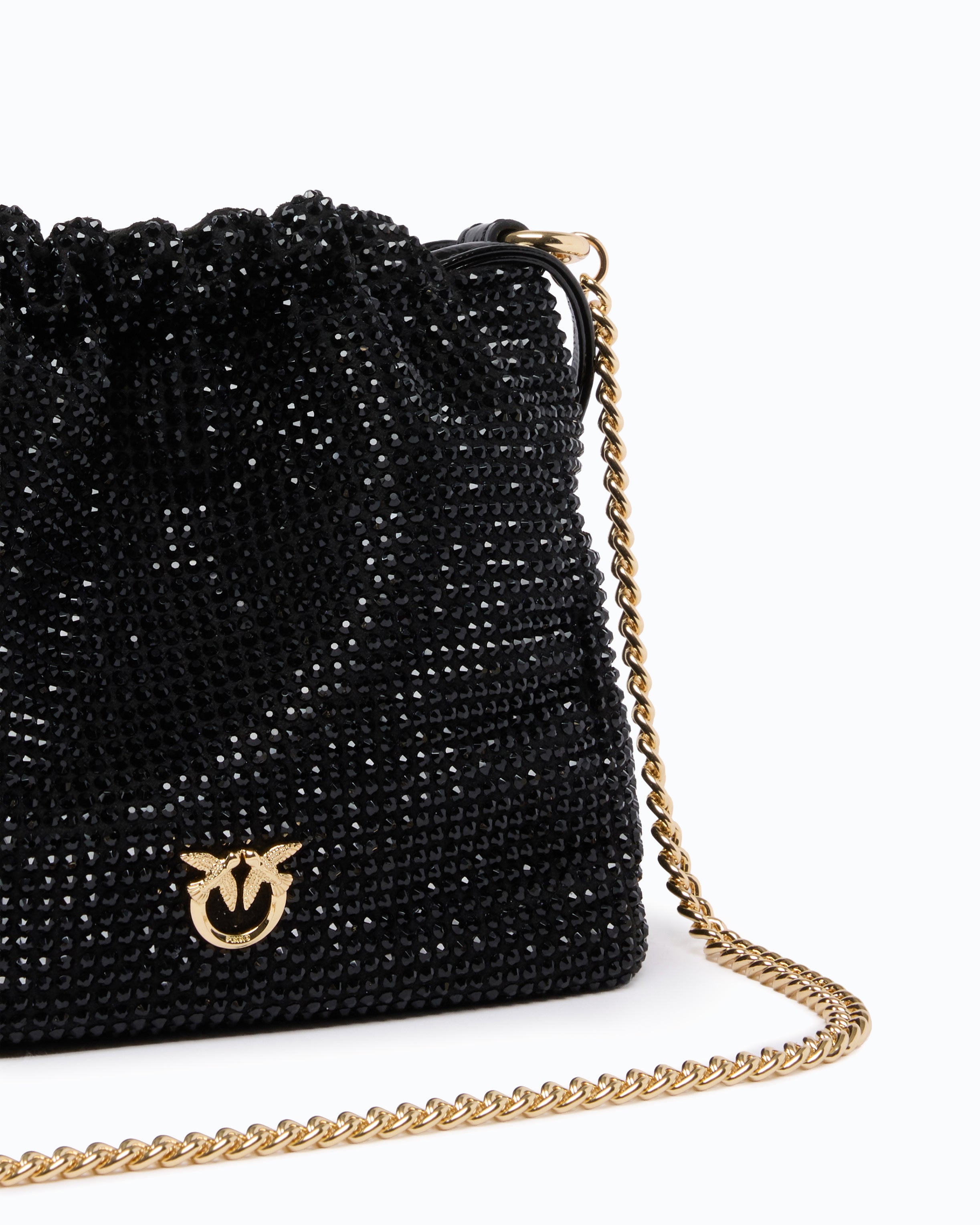 Pinko Pouch Flower torebka kubełkowa czarna kryształki