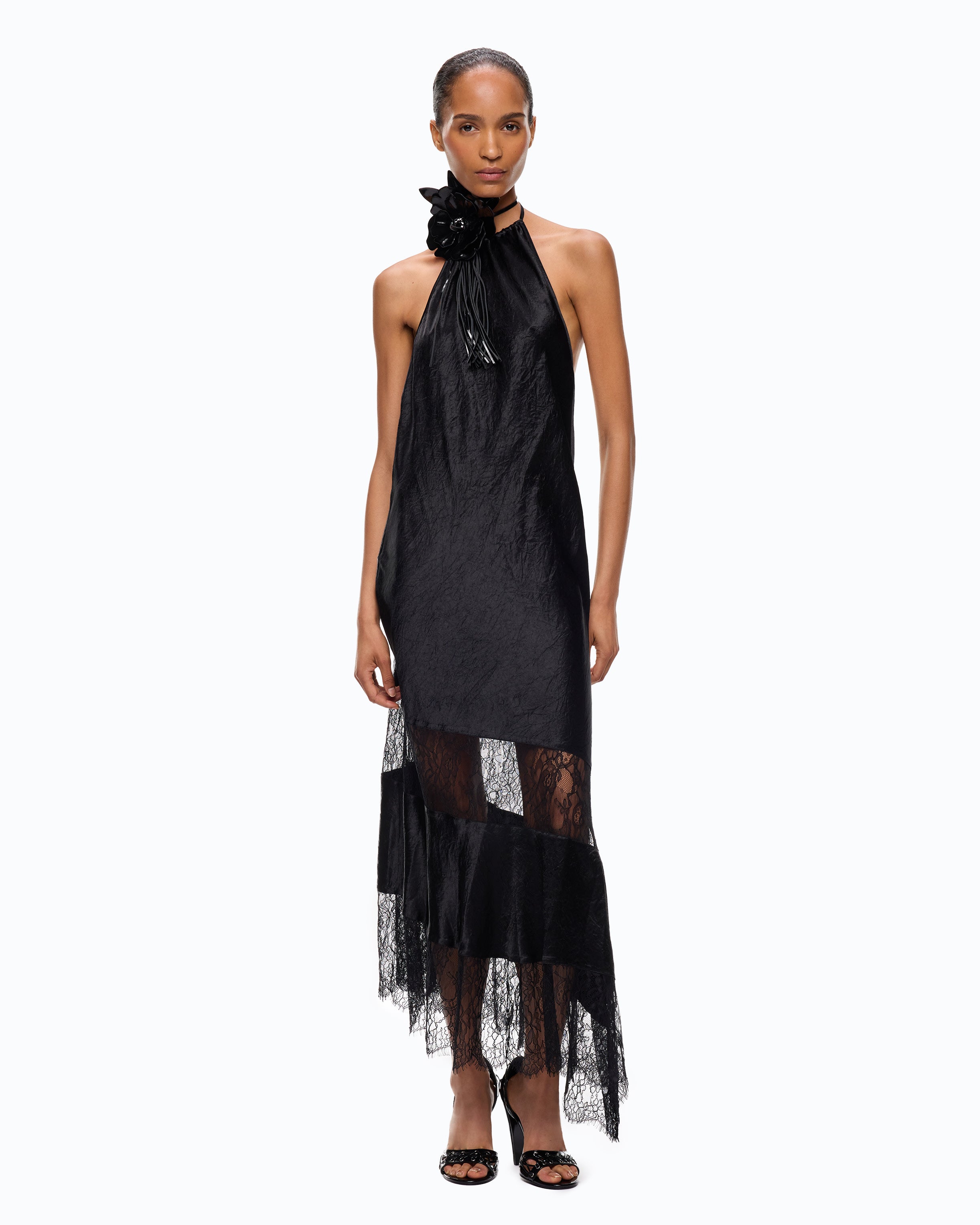 Pinko Forester Dress sukienka midi satynowa koronka