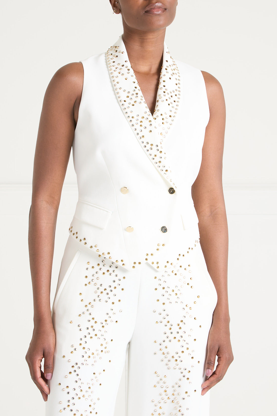 Temperley London Oberon kamizelka Ivory krótka zdobiona