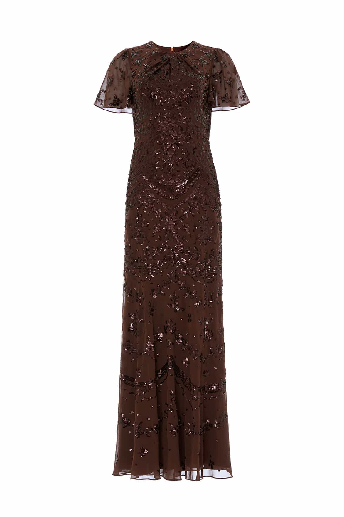 Needle & Thread Freya Georgette Short Sleeve Gown suknia brązowa