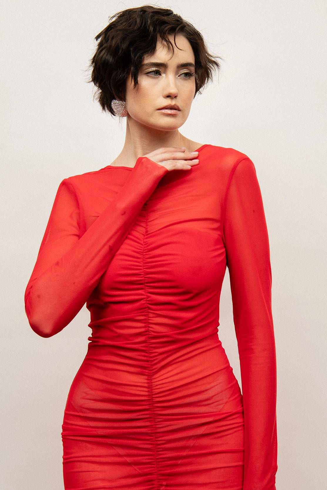 Nudyess Naked sukienka midi Red marszczona