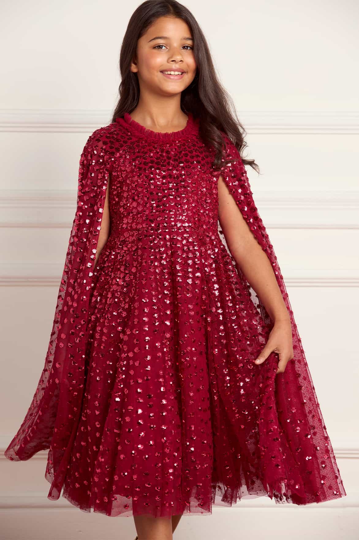 Needle & Thread Raindrop Cape Kids Dress sukienka Red cekiny