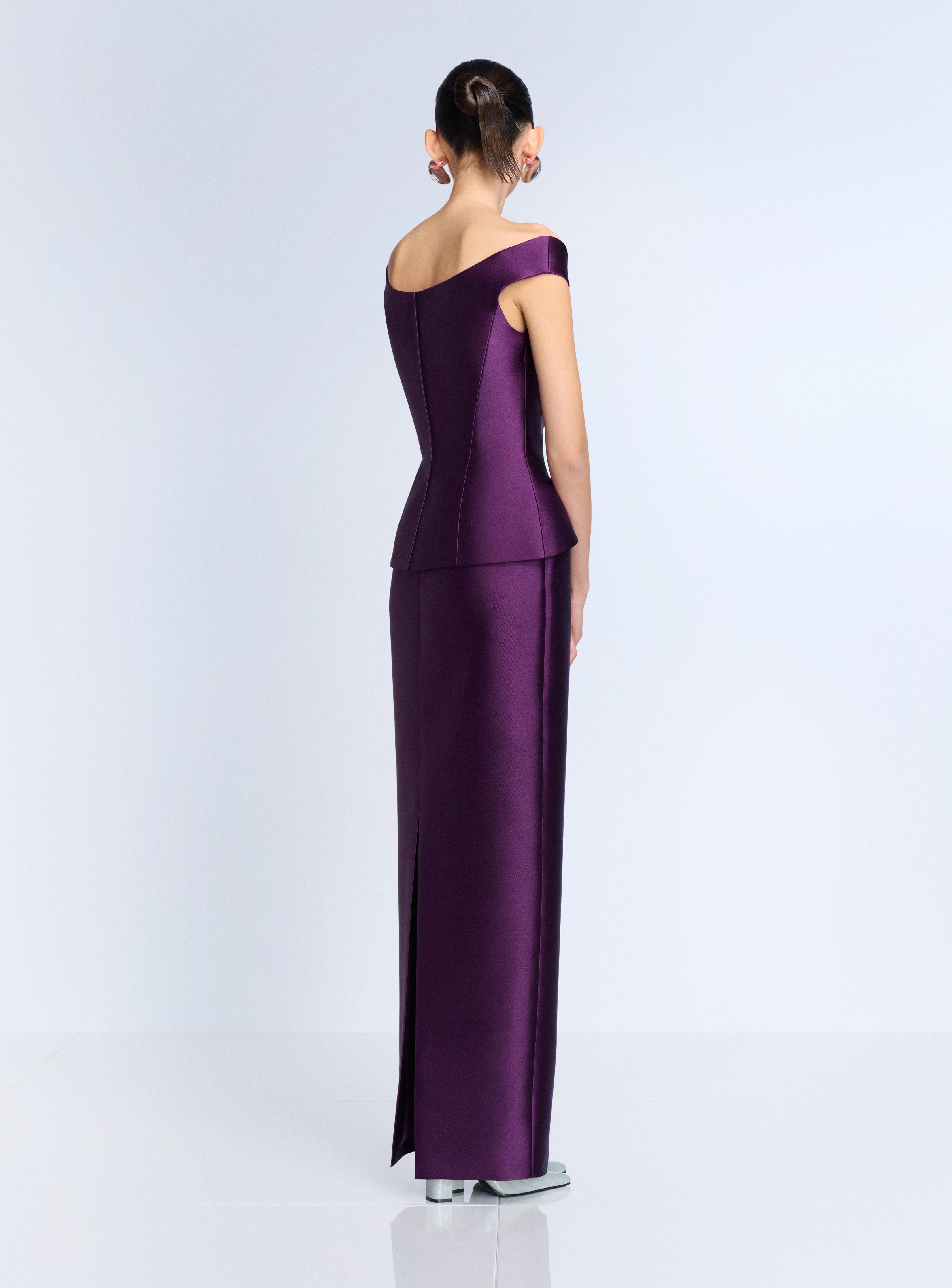 Solace London Pieta sukienka maxi Damson gorsetowa
