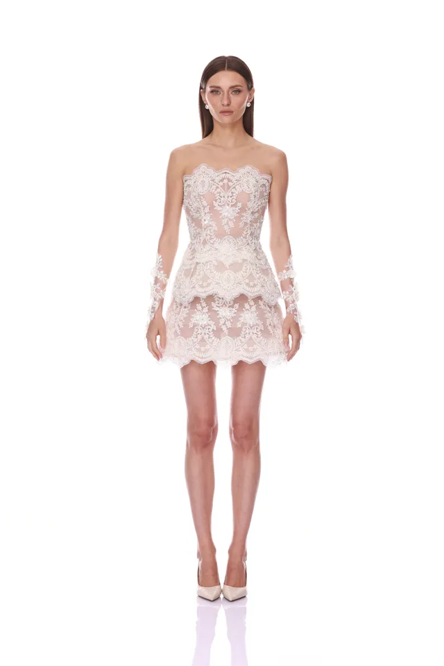 Bronx and Banco Paris Lace komplet koronkowy biały mini