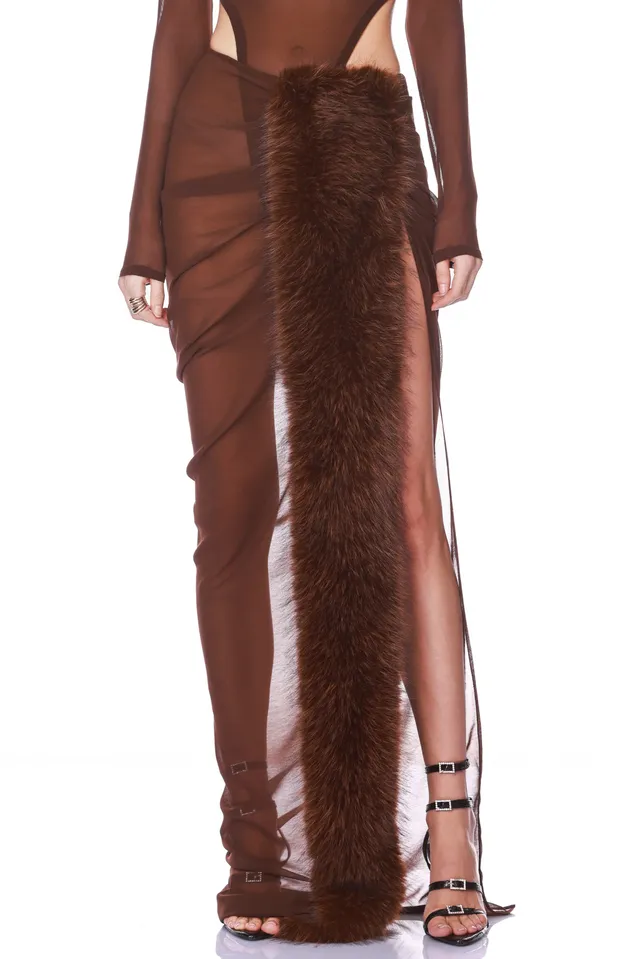 Bronx and Banco Chiffon spódnica maxi z futrem