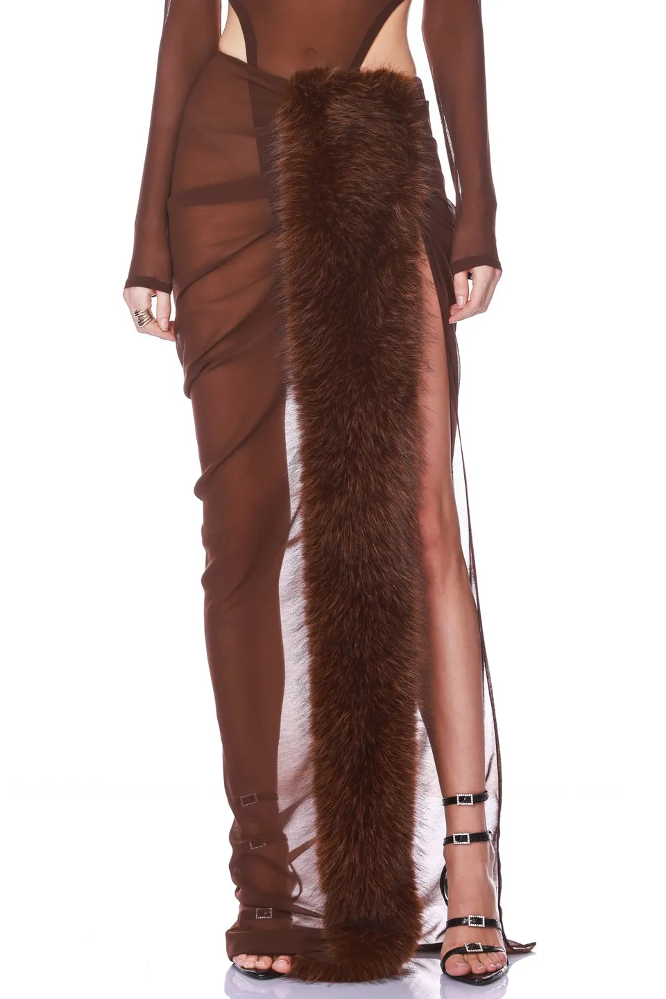 Bronx and Banco Chiffon spódnica maxi z futrem