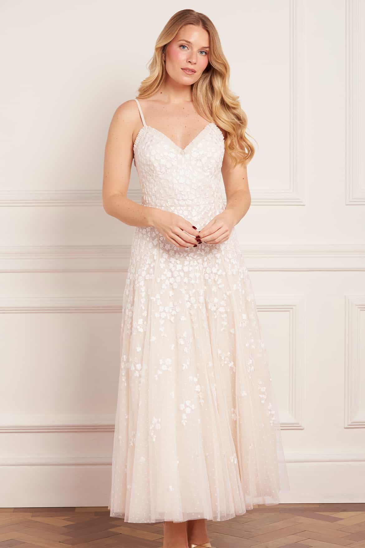 Needle & Thread Scatter Blossom Cami Ankle Gown sukienka krem tiul