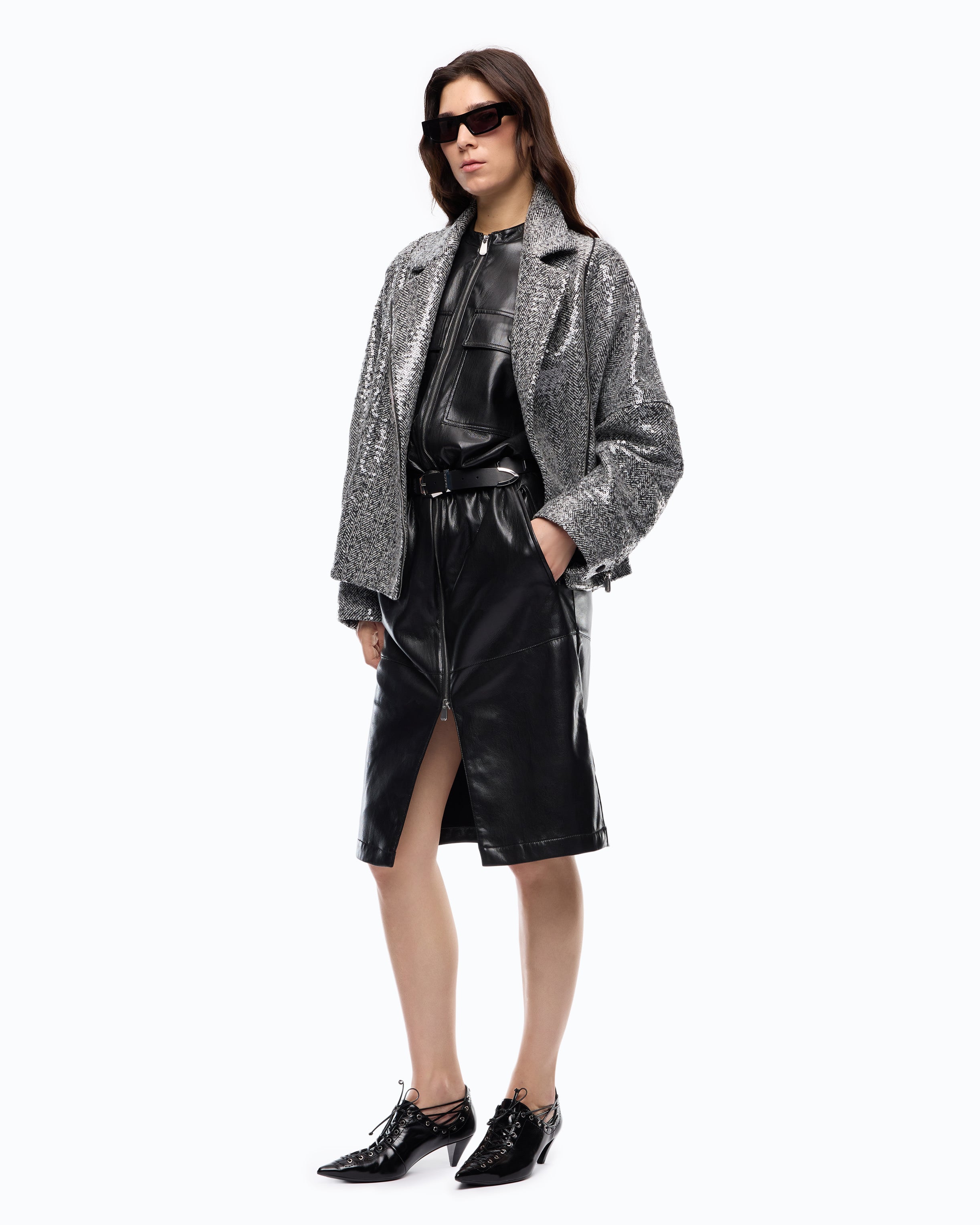 Pinko Bellis Blouson bosmanka czarna z cekinami wełniana
