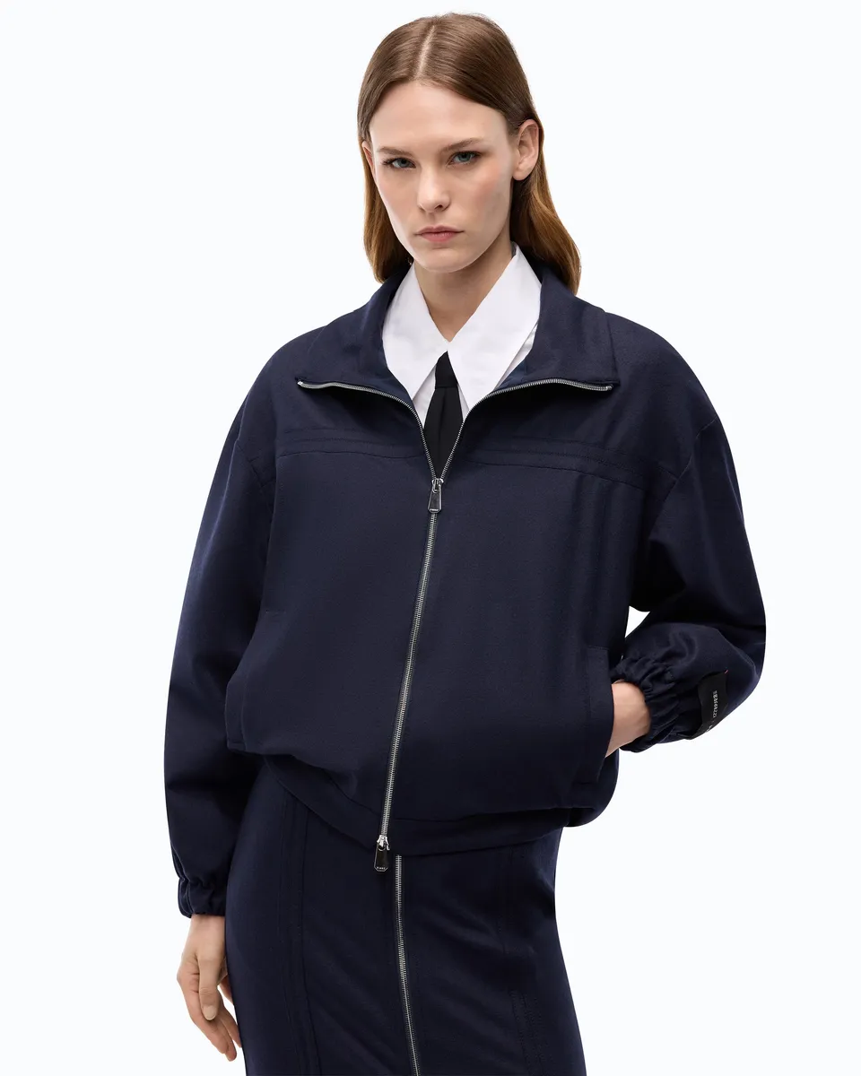 Pinko bomberka flanelowa niebieska oversize wełna