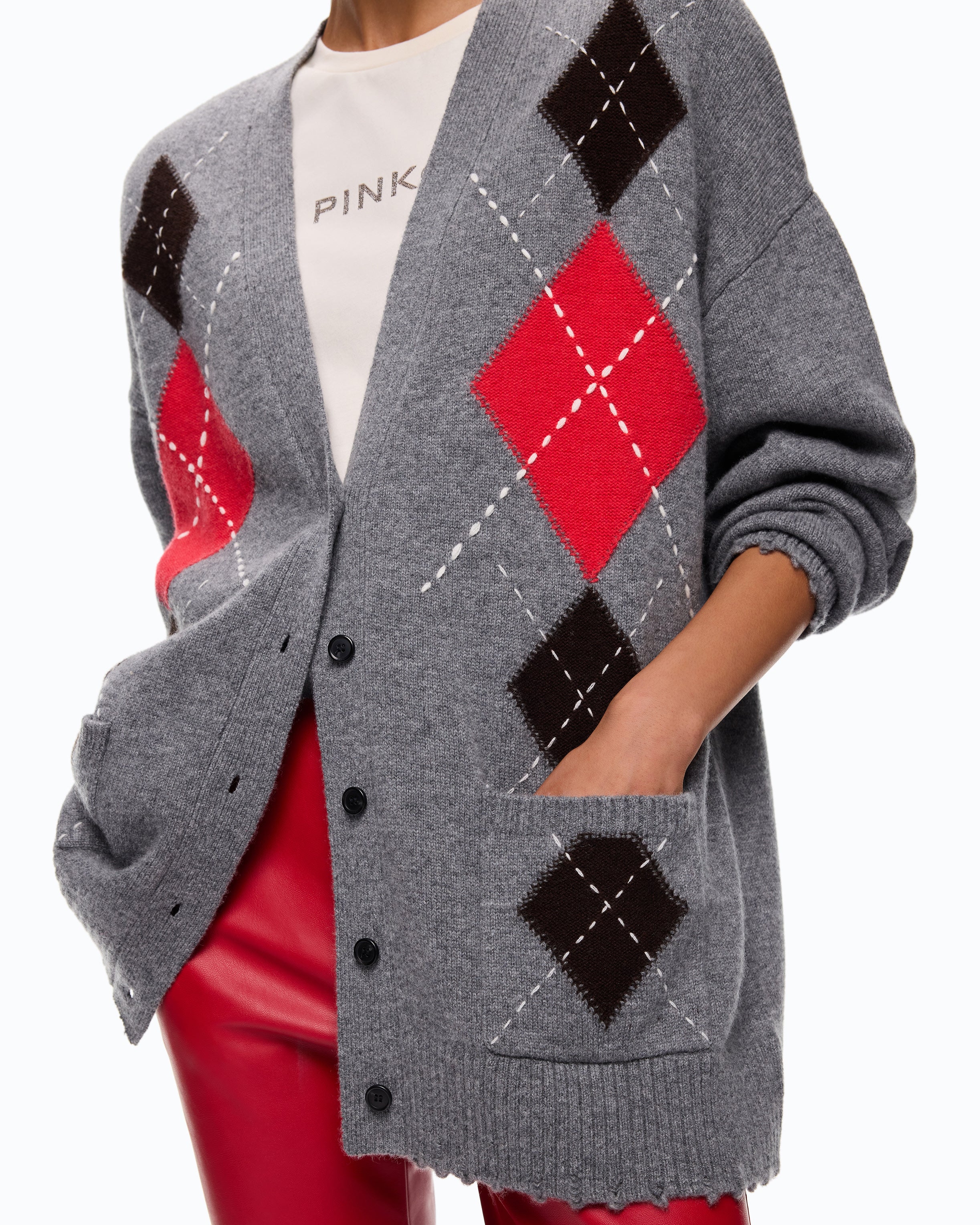 Pinko Bristol Cardigan kardigan wełniany w romby