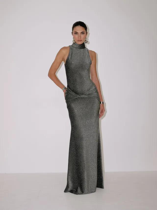 Delfi Collective Roya sukienka wieczorowa gunmetal długa