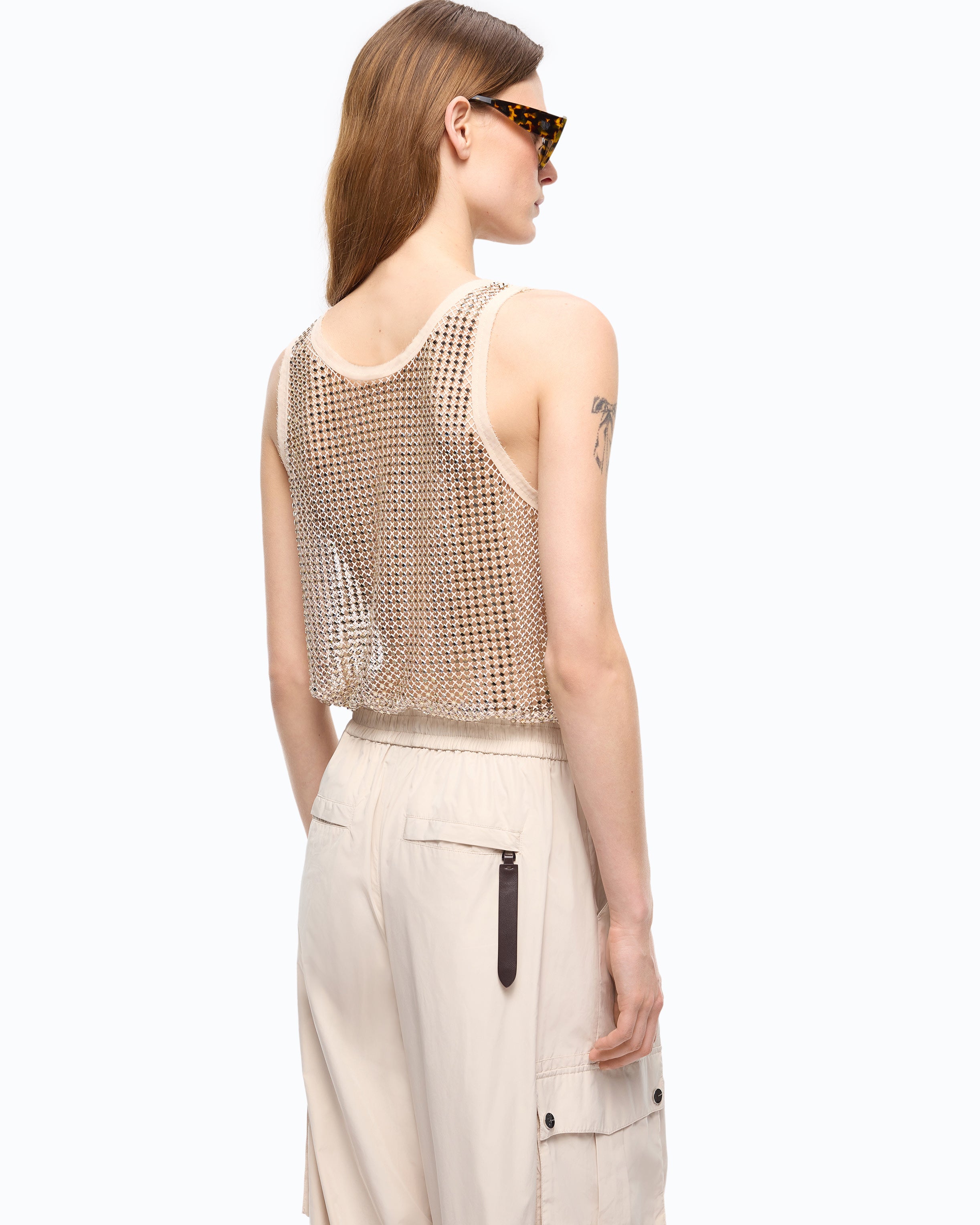 Pinko Waiting Tank Top top siateczkowy zloty