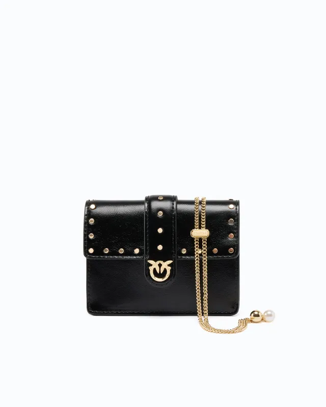 Pinko Love Pocket Studs etui na karty skórzane czarne
