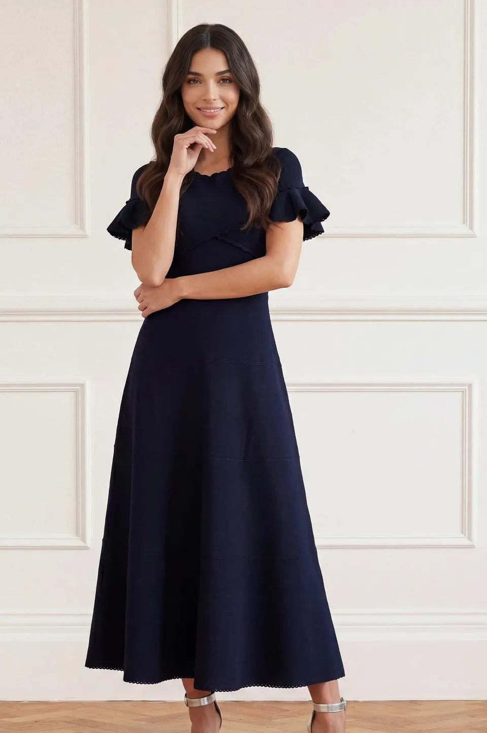 Needle & Thread Wrap Front Knit Gown suknia czarna dzianinowa