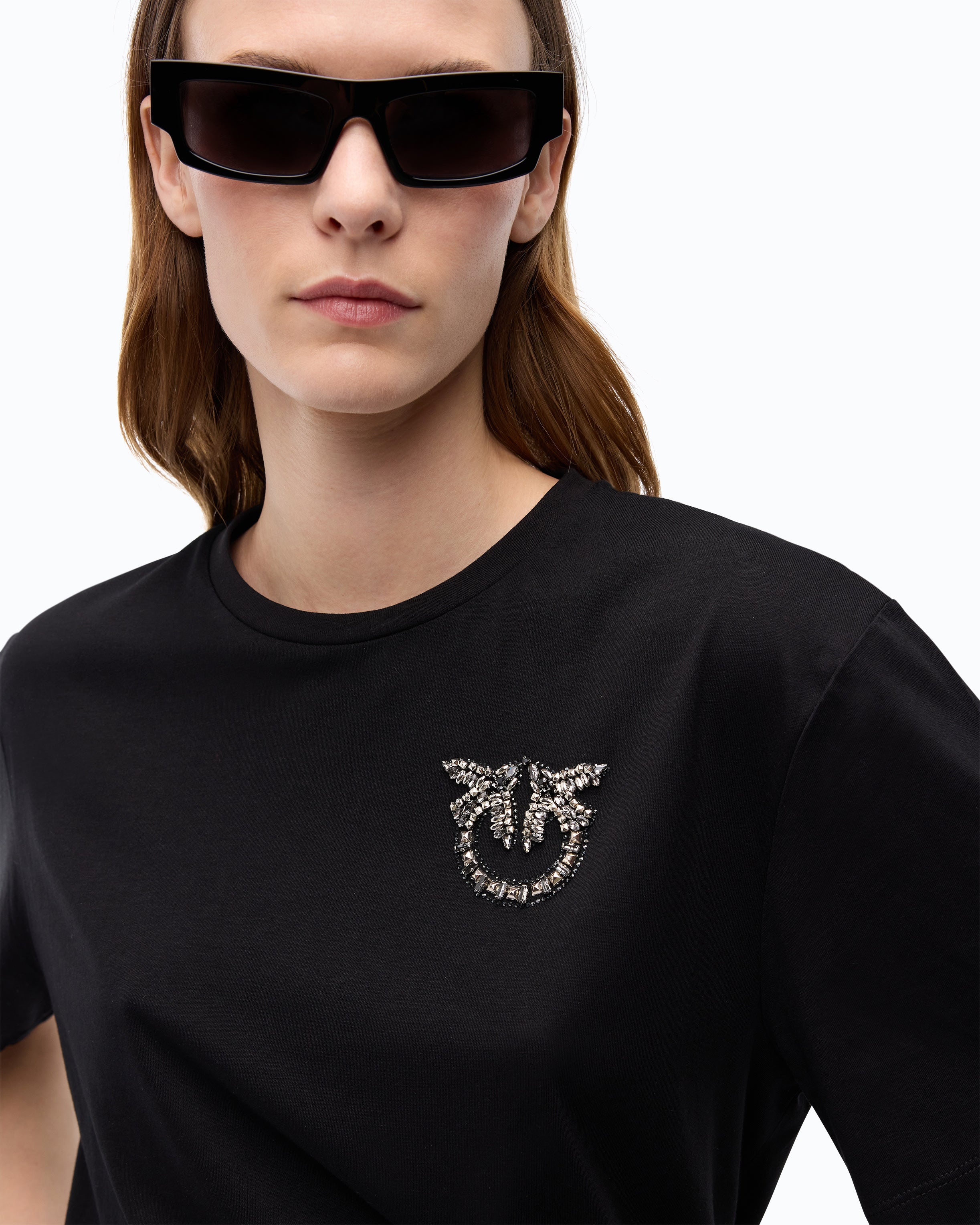 Pinko Strepitoso T-Shirt koszulka czarna kryształki