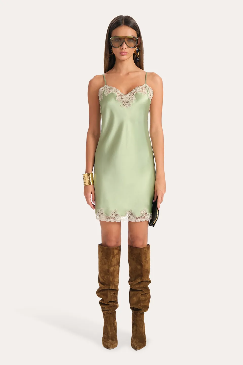Elie Tahari Bria Slip Dress sukienka Sage Mist jedwabna