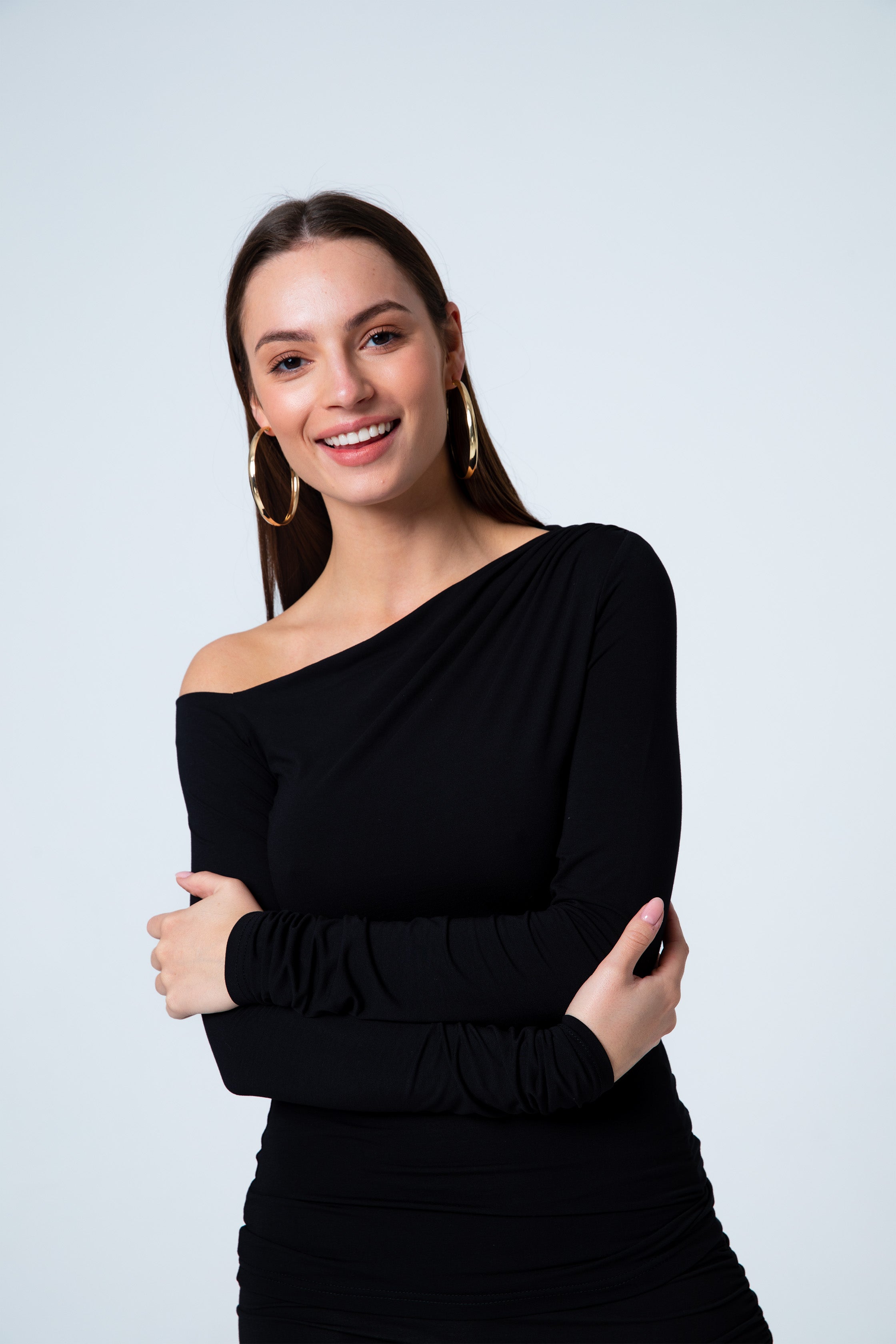 Nudyess Glam bluzka modalowa asymetryczna Black