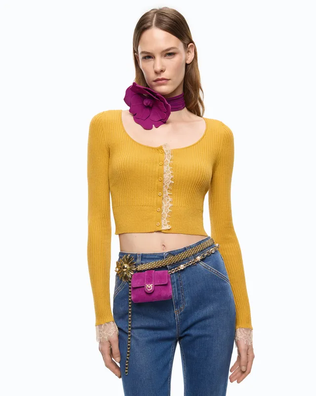 Pinko Praga kardigan cropped jedwab kaszmir złoty