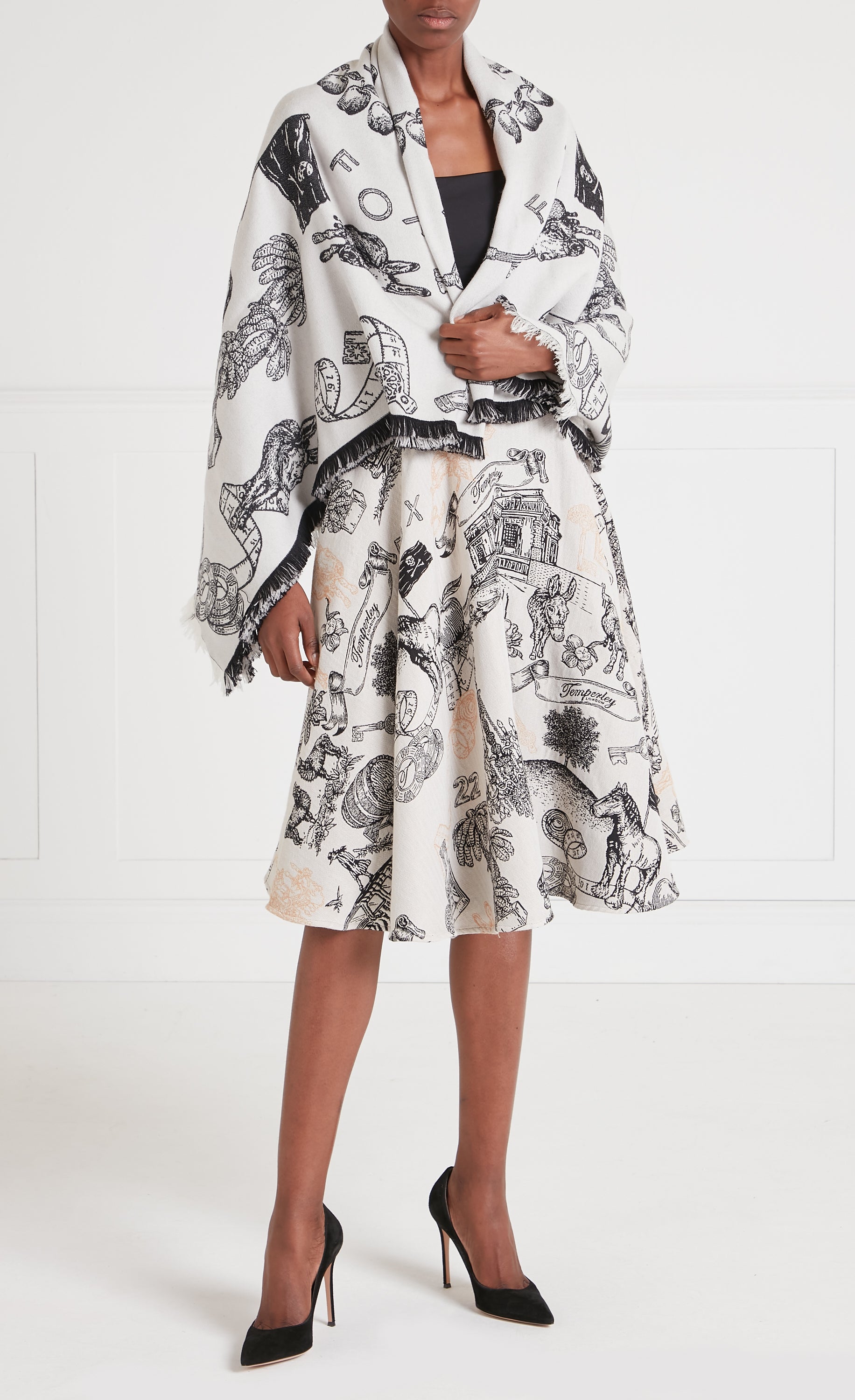 Temperley London Anniversary szal damski biały wełna jedwab