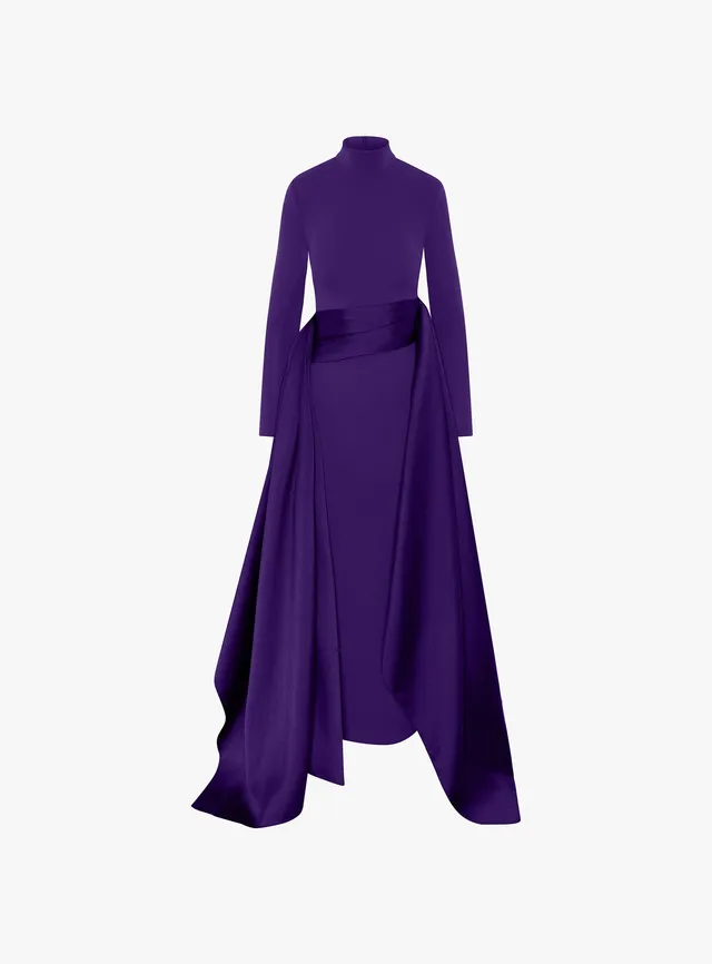 Solace London Olivia sukienka maxi Deep Orchid długi rękaw