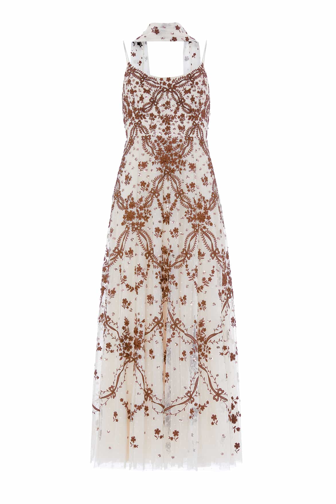 Needle & Thread Laurel Grace Cami Ankle Gown kremowa cekiny