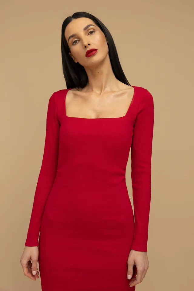 Nudyess Kiss sukienka midi prążkowana Red