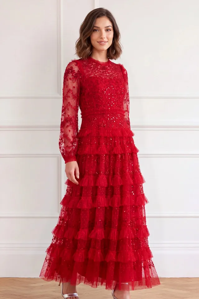 Needle & Thread Blossom Lace Ankle Gown sukienka czerwona