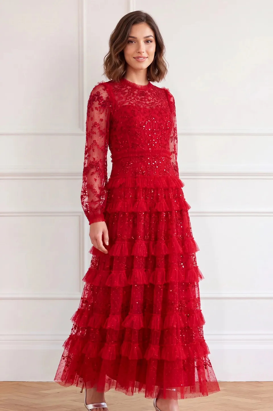 Needle & Thread Blossom Lace Ankle Gown sukienka czerwona