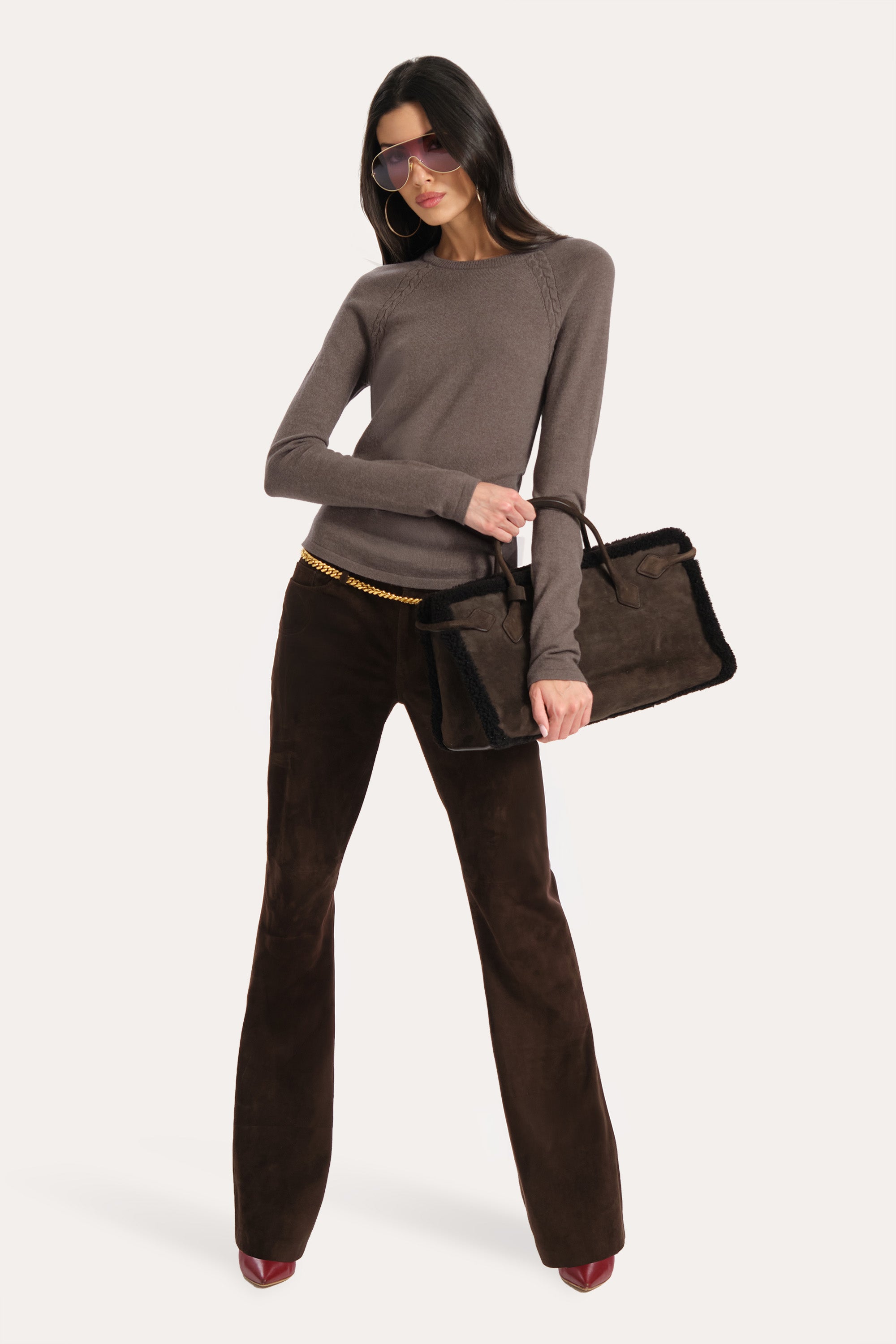 Elie Tahari Kennedy sweter Tobacco wełna-kaszmir