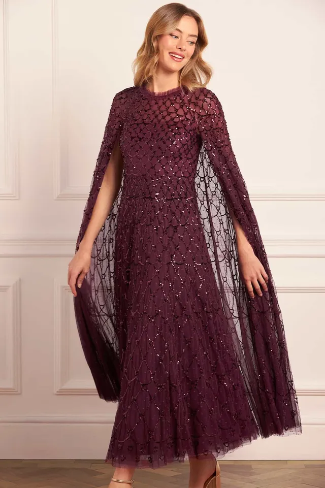 Needle & Thread Heart Lattice Ankle Gown sukienka fioletowa cekiny