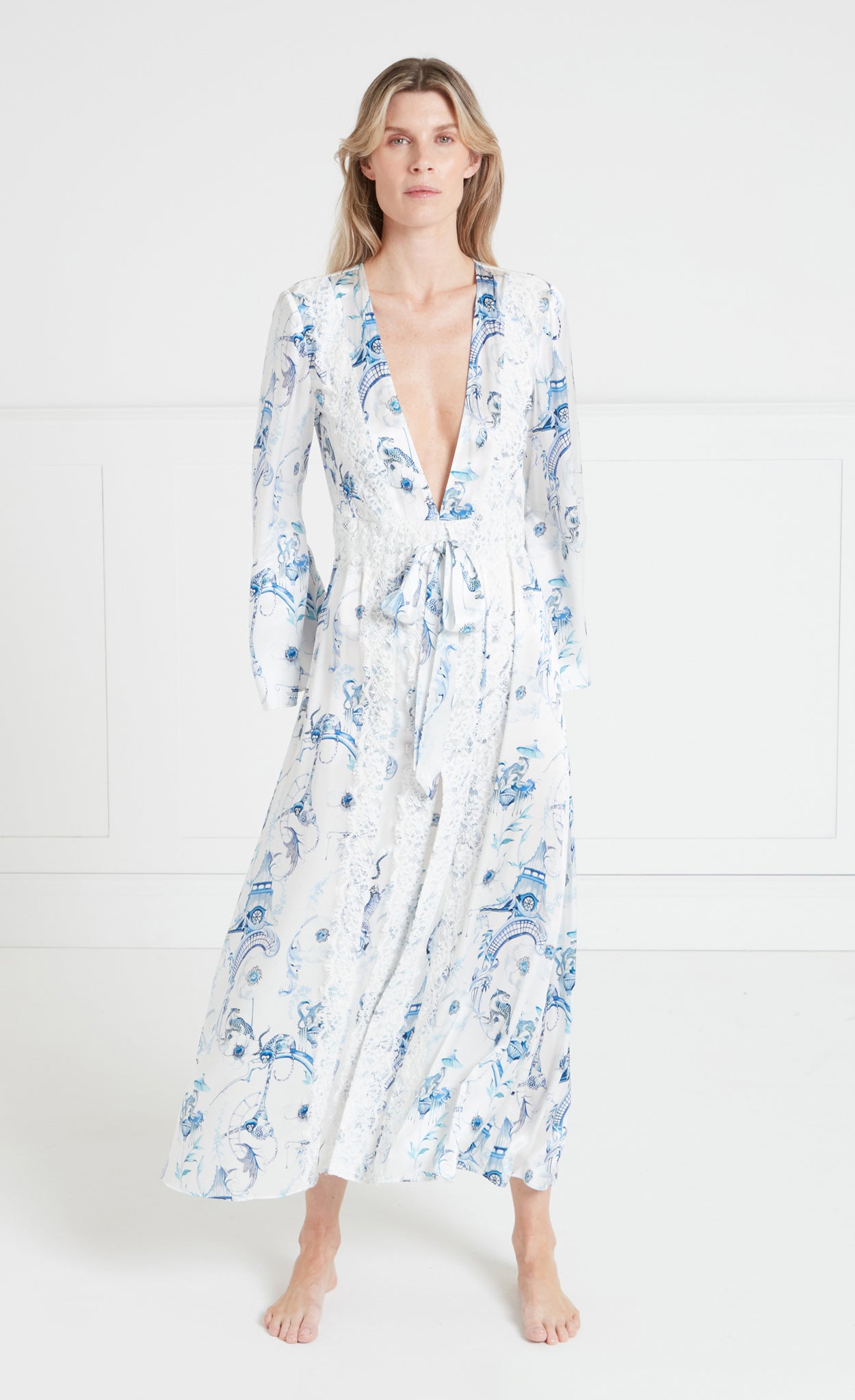 Temperley London Aphrodite szlafrok White Blue Euphoria