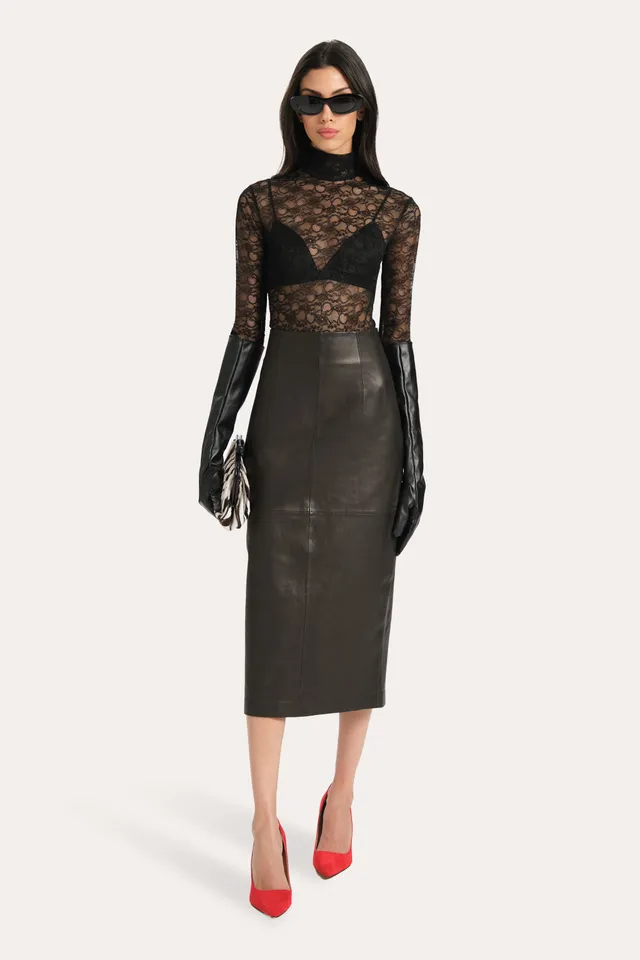 Elie Tahari Annabelle Bodysuit body Black Onyx koronkowe