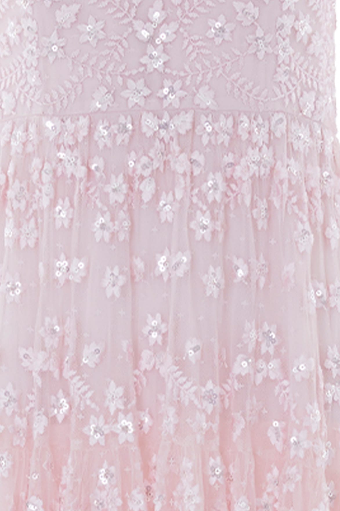 Needle & Thread Clover Long Sleeve Ankle Gown sukienka różowa haftowana