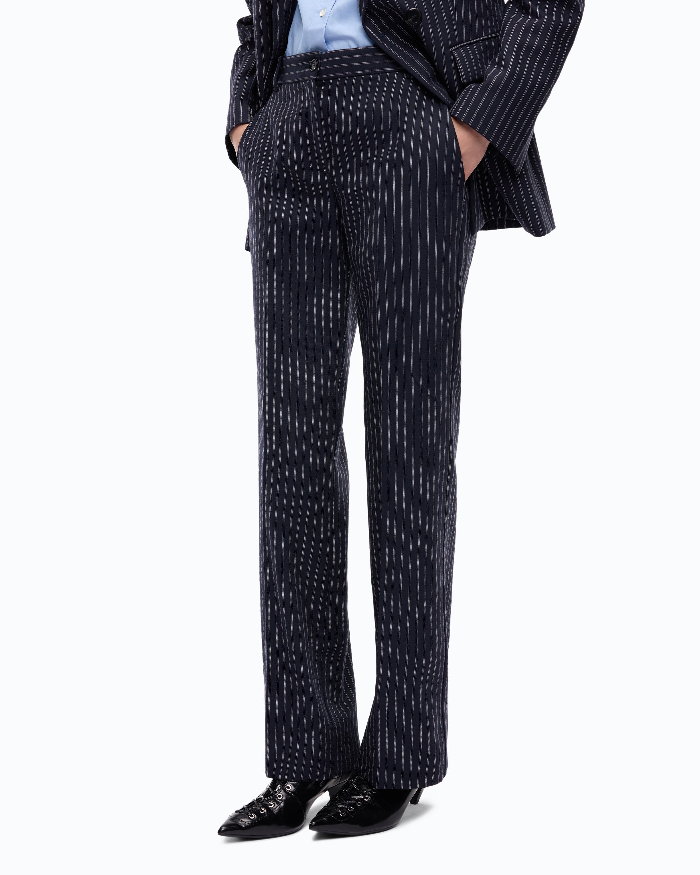 Pinko Porto Pants spodnie wełniane prążek niebieskie