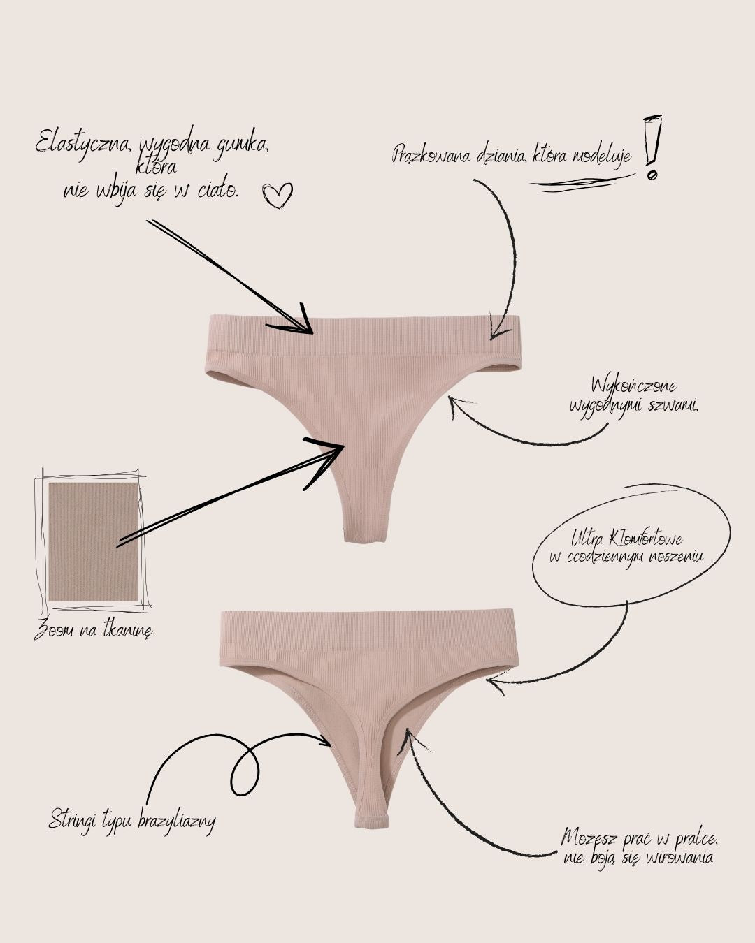 Nudyess Kris stringi beige wysoki stan