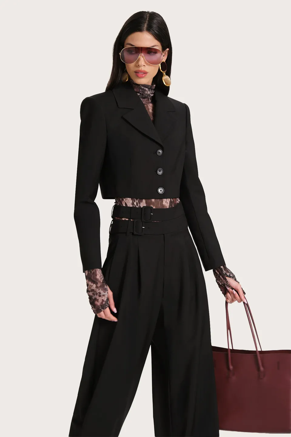 Elie Tahari Sierra Tropical Wool marynarka onyx cropped