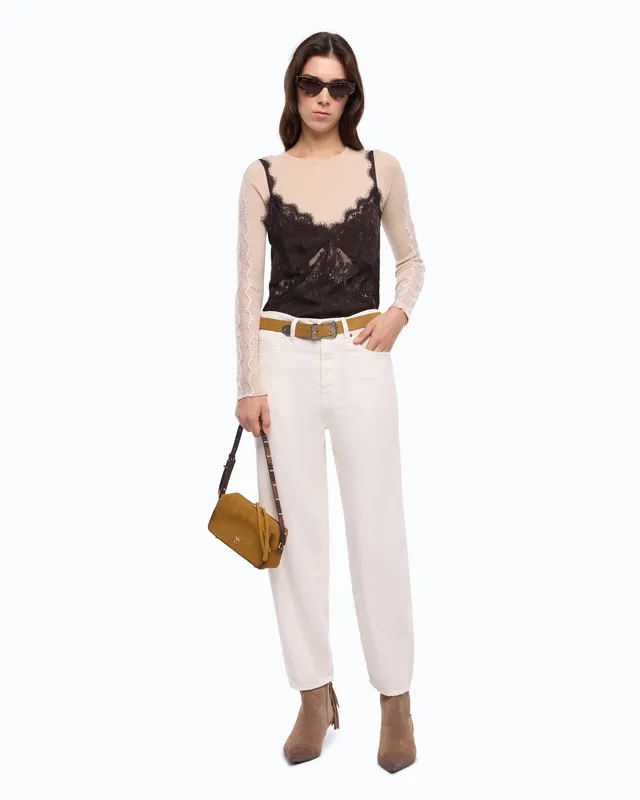 Pinko Balloon Fit jeans damskie biale szeroka nogawka
