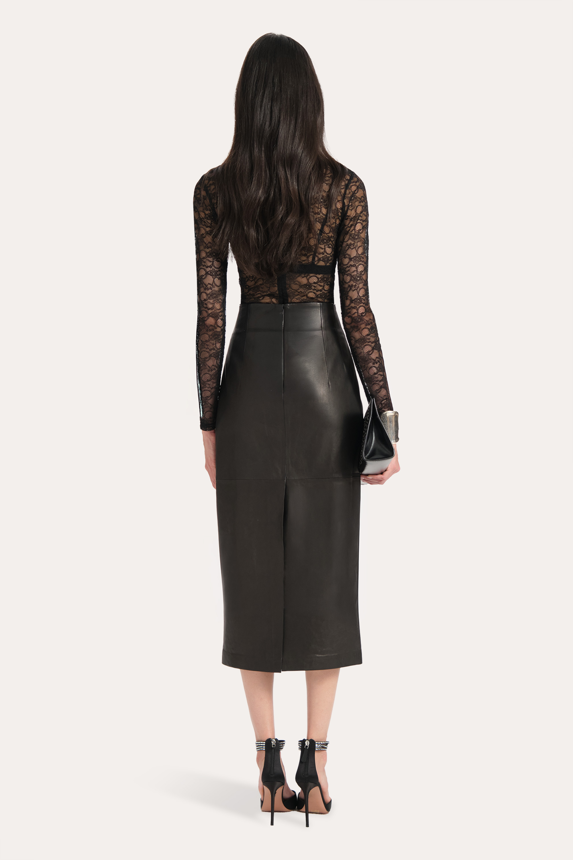 Elie Tahari Brooklyn spódnica skórzana midi black onyx