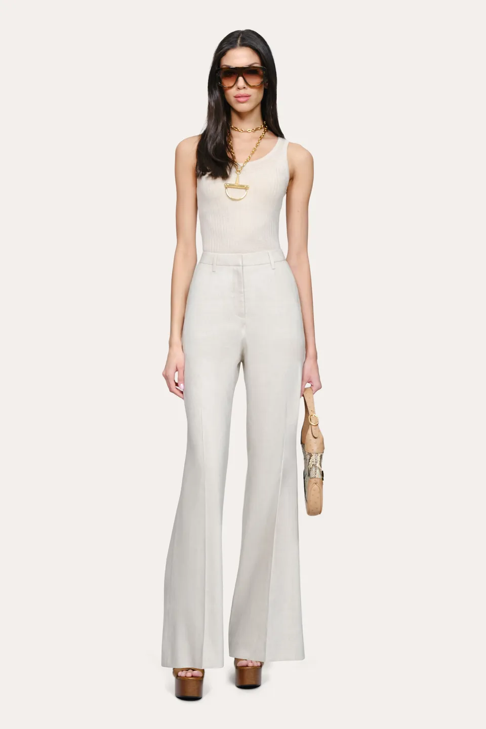 Elie Tahari Solenne spodnie Putty Melange lniane