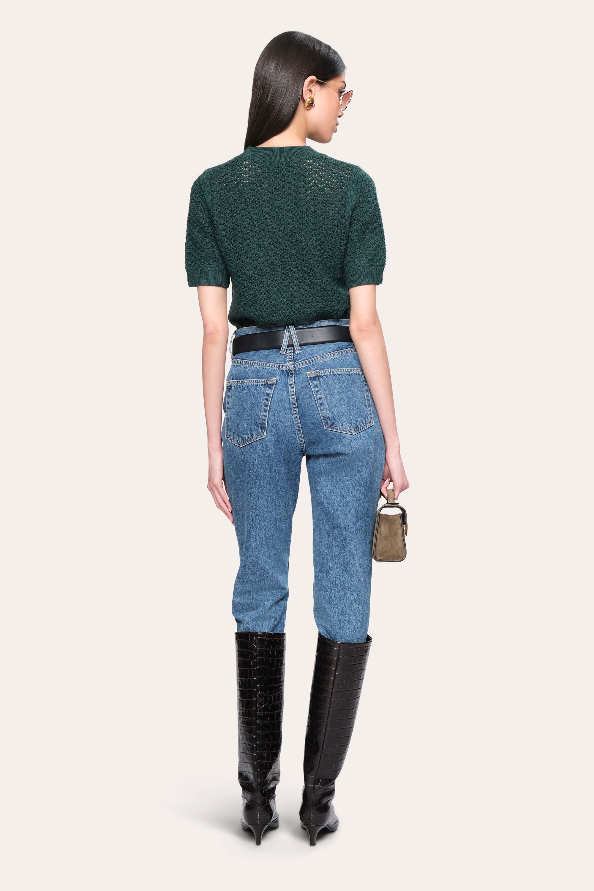 Elie Tahari Maya sweter wełniany Dark Willow krótki rękaw