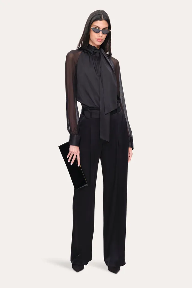Elie Tahari Satin Belted Pant E905M204 spodnie czarne