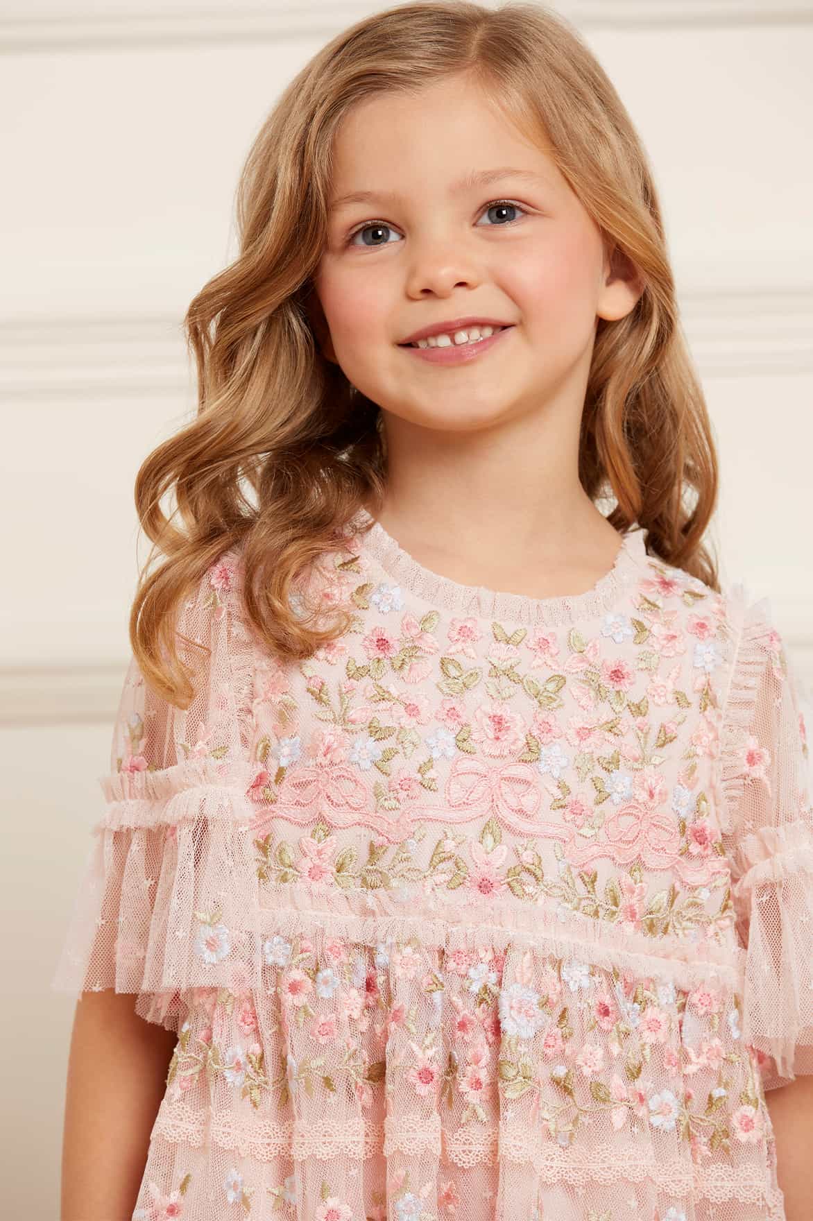 Needle & Thread Ribbon Bouquet Kids sukienka Pink haftowana