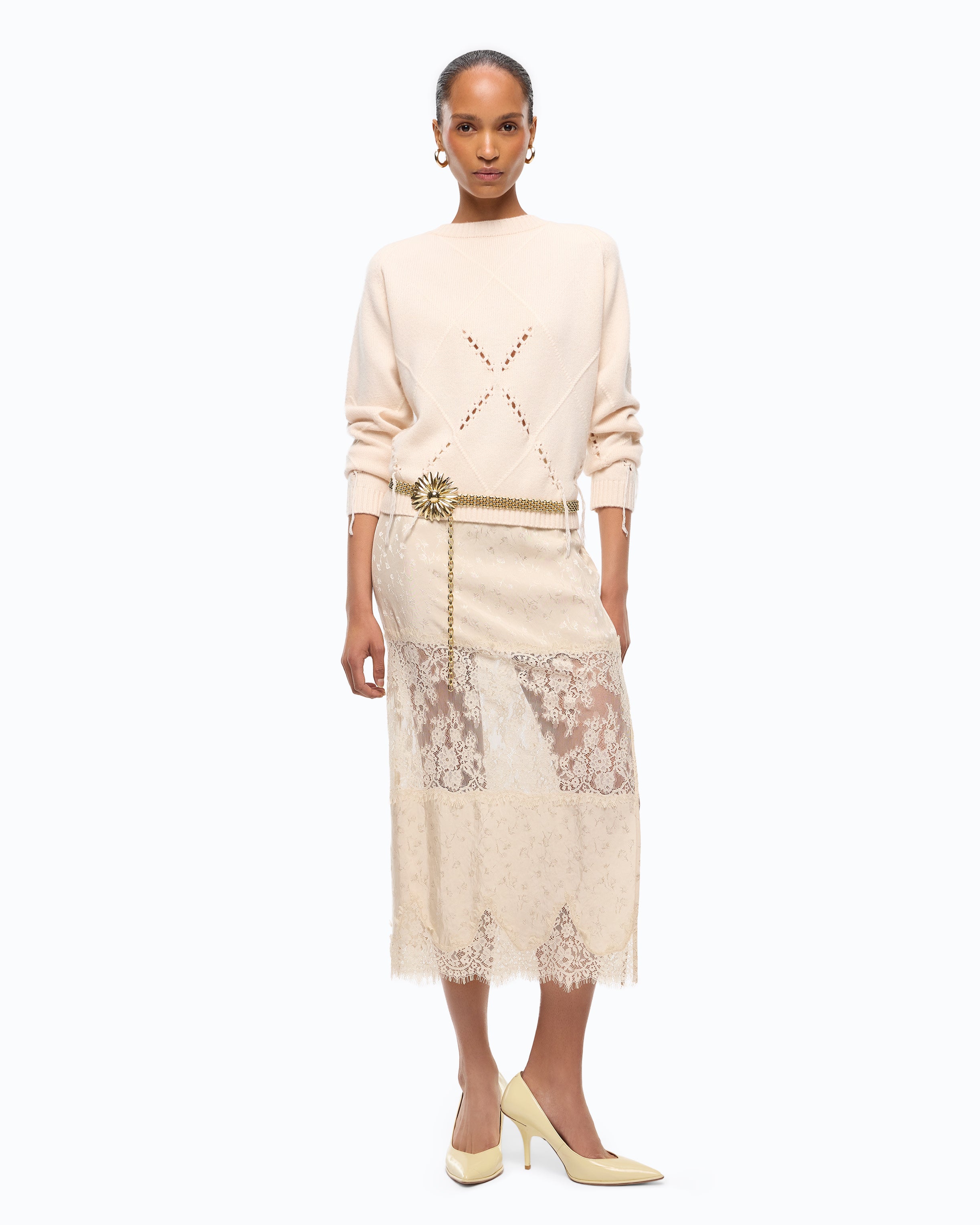 Pinko Berna Sweater sweter w romby beżowy wełna